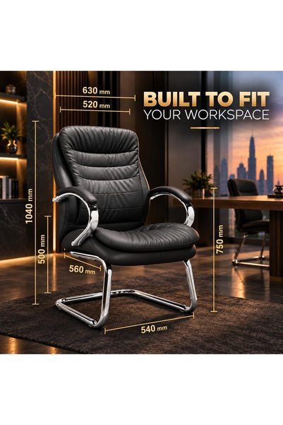 THE RED CREW TANGO-V Executive Visitor Chair, High Back PU Leather Office & Meeting Chair, High-Density Foam, Padded Chrome Armrests, 2mm Chrome Cantilever Base, Black, 2 Years