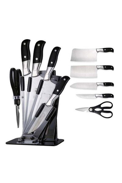 Generic 5-Piece Knives Set With Stand Stainless Steel 17X36X15cm Black/Silver...