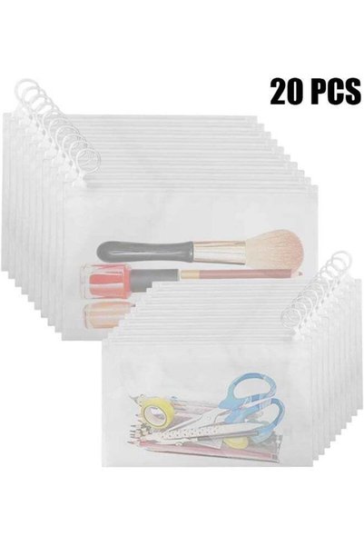 Generic 20 Pcs Ring Zipper Plastic Zipper Pouches, Clear Envelopes File Folde...