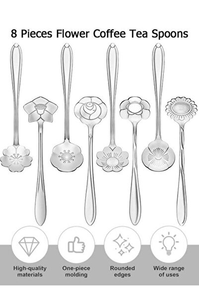 Generic 8 Pieces Flower Coffee Tea Spoons, Stainless Steel Sugar Spoons Tea P...