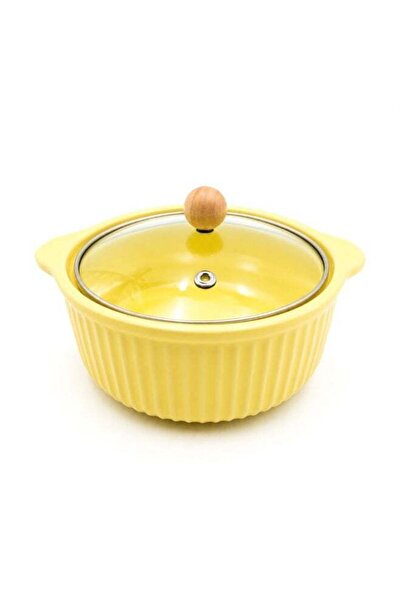 Generic Ceramic Bowl with Lid Stripes Yellow Microwave Dishwasher Safe Servin...
