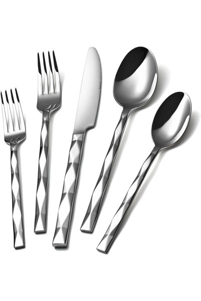 Generic Silverware Set, 5 Piece Stainless Steel Flatware Cutlery Set, Stainle...