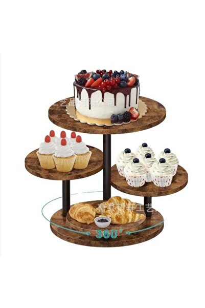 Generic 3-Tier Rotating Dessert Stand, Wooden & Metal Cake Display with Round...
