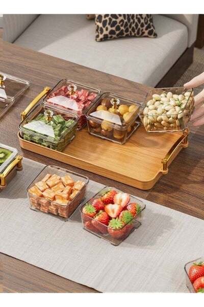 Generic Divided Serving Tray with Lid and Handle, 6 Compartment Snackle Box S...
