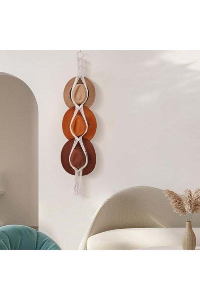 Generic Macrame Wall Hat Organizer, 3 Slots Boho Hand Woven Hat Rack, Decorat...