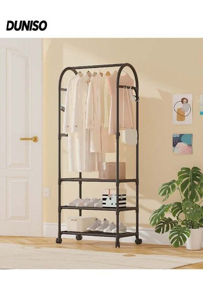 Generic 2-in 1 Garment Rack with Wheel and Side Hooks,Clothing Storage Organi...