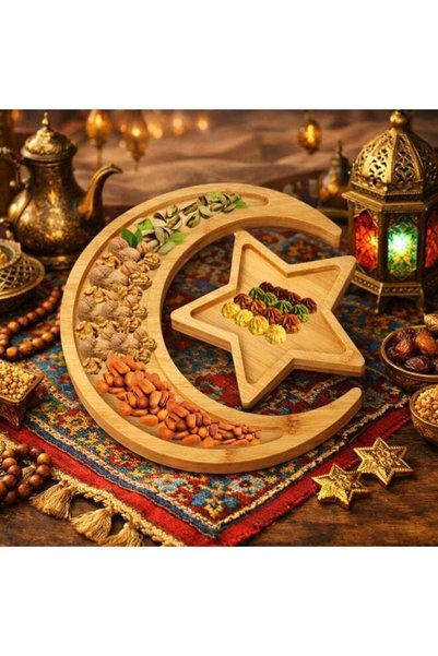 Generic Fruit Platter – Crescent Moon Set – Bamboo Tray with Wooden Base – Ei...