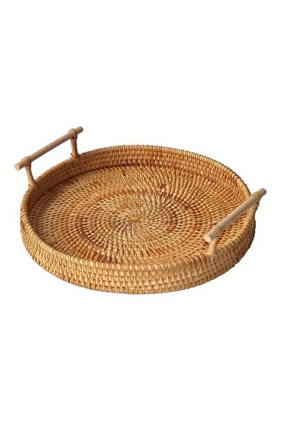 Generic Round Serving Tray with Handles Brown 28cm