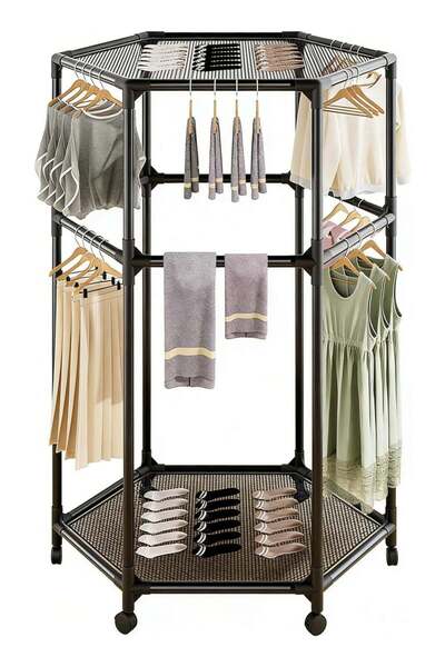 Generic Clothes Rack with Wheels, Clothing Rack with drying mesh, Standing Ga...