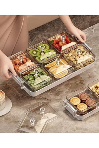 Generic Snack Serving Tray with Lid 6 Clear Candy and Nut Serving Container s...