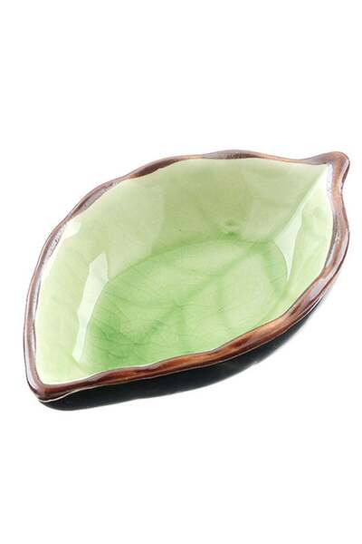 Generic 1pc Leaf Shaped Sauce Dish, Ice Cracked Glaze Leaf Ceramic Seasoning ...