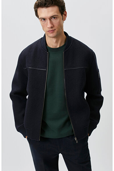 Network Lacivert Yün Bomber Mont