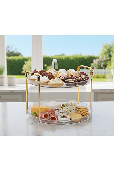 Generic Multi-Tier Fruit Serving Trays with Gold Handles Home Decorative Roun...