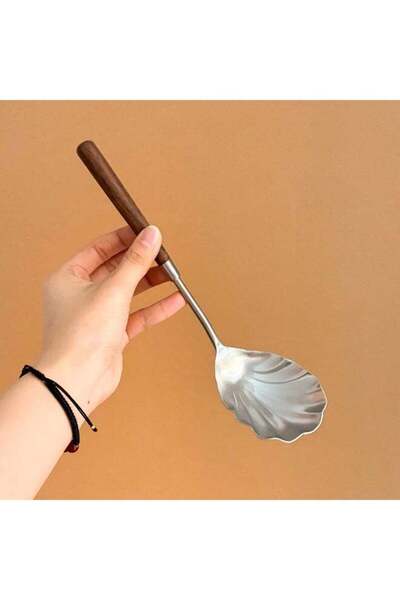Generic Walnut handle stainless steel shell shaped spoon