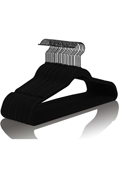 Generic MIZGI Premium All Black Velvet Hangers with Black Hooks (30 Pack) Hea...