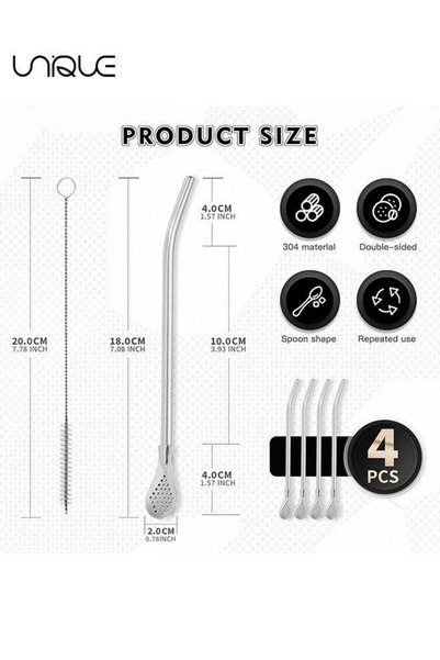 Generic 4 Pieces 304 Stainless Steel Drinking Straws, Reusable Stainless Stee...