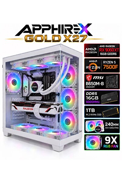 Apphirex Gold X27 Ryzen 5 7500F 16GB DDR5 6000MHz 1TB M2 RX9060XT 16GB 240mm ...