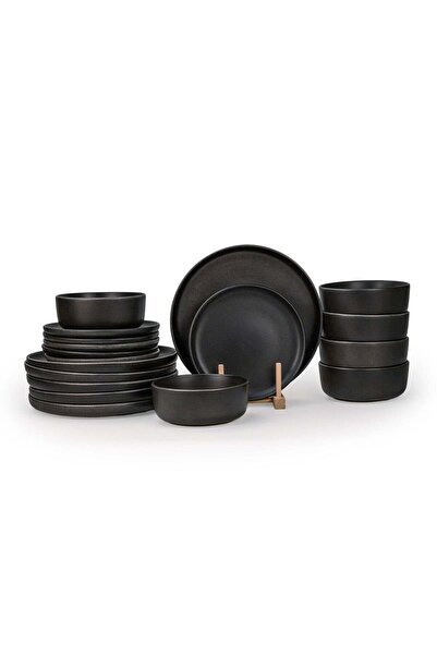 Generic Shallow Stoneware KIA 18 PC Dinner Set, Black | Dinnerware Set for 6 ...