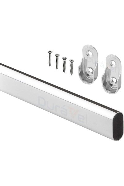 Generic Duravel Oval Closet Rod, White Chrome, 95 cm with Mounting Brackets a...