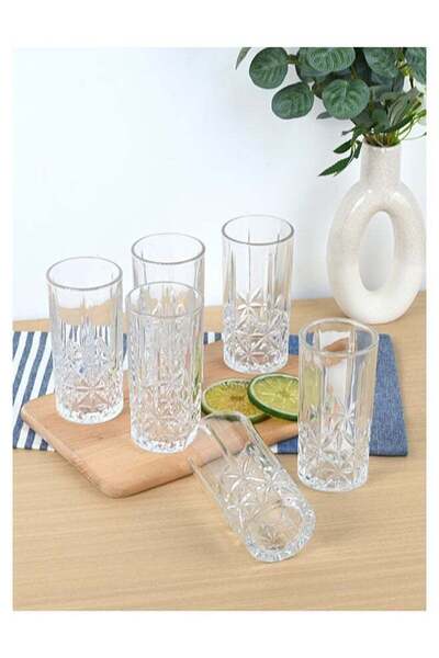 Generic Embossed Pattern Highball Glasses, Set of 6 Drinking Glasses, 360ml D...