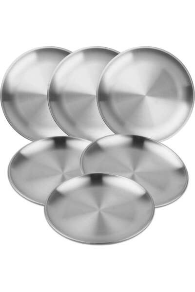 Generic 6 PCS 8 Inch Stainless Steel Plate, Round Metal Dinner Plates, Heavy ...