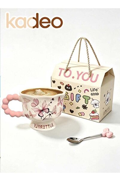 Generic Pink Ceramic Coffee Cup with Spoon and Gift Box, Latte Coffee Cup, Ca...