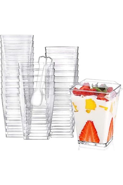 Generic 50 Pack Plastic Dessert Cups, Small Clear Plastic Tumbler Cups, with ...