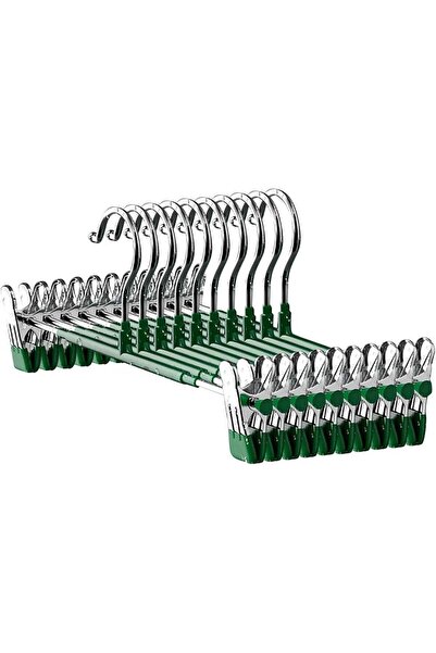 Generic 10 Pack 12 Inch Heavy Duty Pants Hangers with Clips, Metal, Green, No...