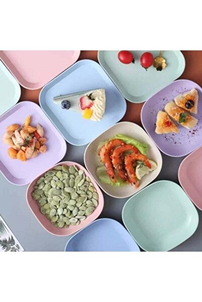 Generic Square Plastic Dinner Plate Set (10 Pcs) Colorful Snacks Plate/Breakf...