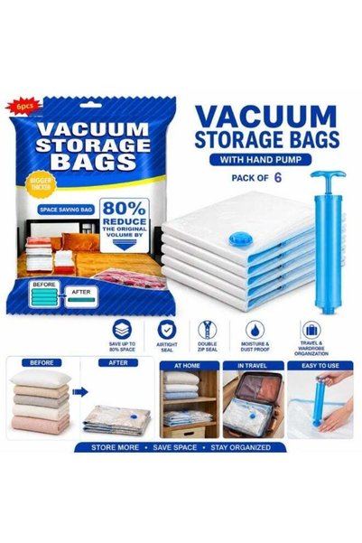 Generic Vacuum Storage Bags - Pack of 6 (2Medium/2Large/1X-Large/ 1 Pump) Re-...