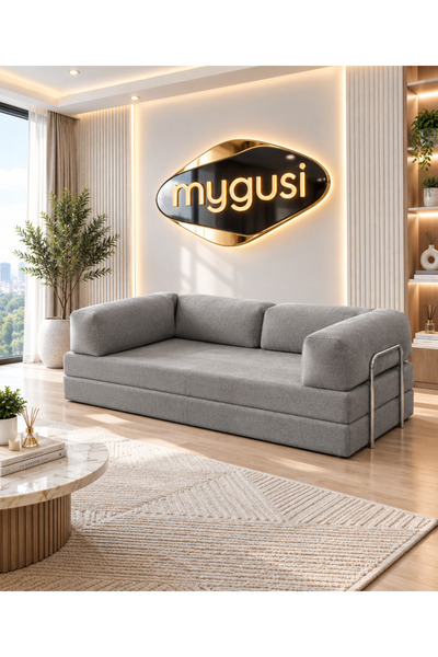 Mygusi Sorena 200 cm Fitilli Kadife Yataklı Kanepe & Dinlenme Koltuğu - Gri (...
