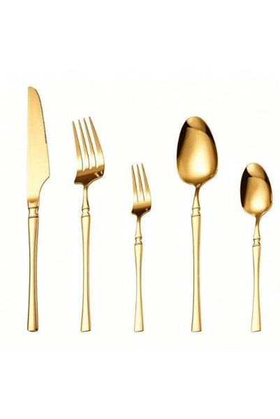 Generic 5 Piece Gold Stainless Steel Flatware Set, Waist-Shaped Handle Cutler...