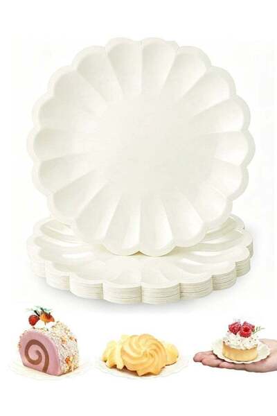 Generic 10 PCS Disposable Cake Plates, Cream Scalloped Rim with Elegant Gold ...