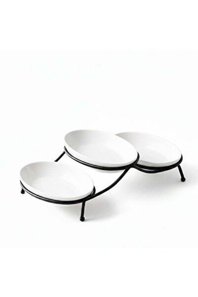 Generic Shallow White Porcelain & Oval Serving Bowls with Metal Stand – 3 PCS...
