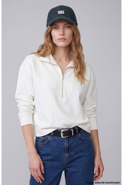 Network Kırık Beyaz Fermuar Detaylı Sweatshirt