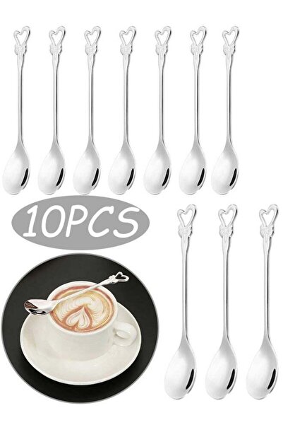 Generic 10 Pcs Silver 304 Stainless Steel Heart Coffee Teaspoons Cute Small F...