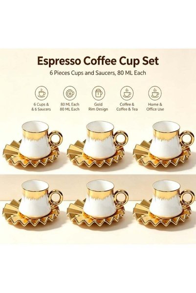 Generic 6 Sets of Vintage Turkish Ceramic Coffee Cups Set Espresso Tea Cup Se...
