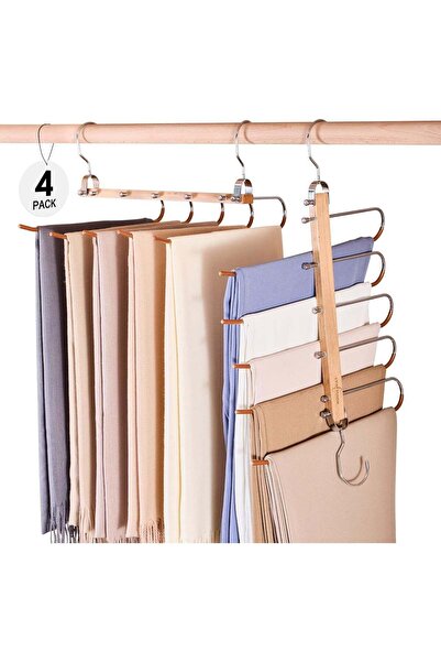 Generic HOUSE DAY Space Saving Pants Hangers - 4 Pack Natural Wood Multi-Func...