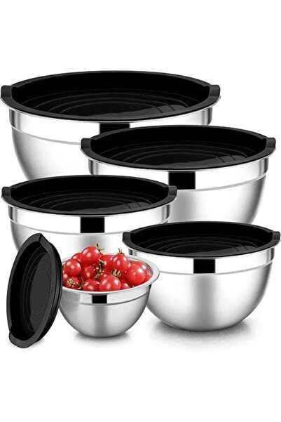 Generic Mixing Bowls with Lids Set of 5, Stainless Steel Black Mixing Bowls M...