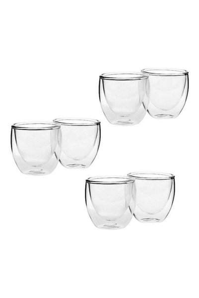 Generic 6-Piece Double Wall Coffee Cup Clear 6.5x6centimeter