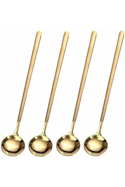 Generic 4 PCS 6.7 Inches Coffee, Stirring, Tea Spoons Long Handle, Gold Teasp...