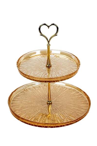 Generic ELENOR Glass Fladen 2-Tier Serving Set, 17cm & 22cm, Gold | Elegant T...