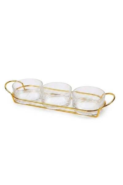 Generic Cuisine Art Gold Glass Dessert Set with Stylish Metal Stand - 4-Piece...