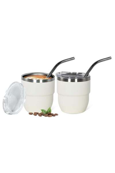 Generic White vacuum insulated cup, espresso-style Italian coffee stainless s...