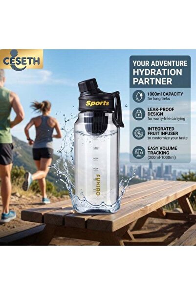 Generic Fitness Water Bottle - 1000 Ml With Fruit Filter - A Leak-Proof, Bpa-...