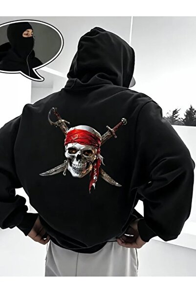 LAND MODA Μαύρο Unisex Oversize Φούτερ με Πλήρες Φερμουάρ και Μάσκα, Γοτθικό ...