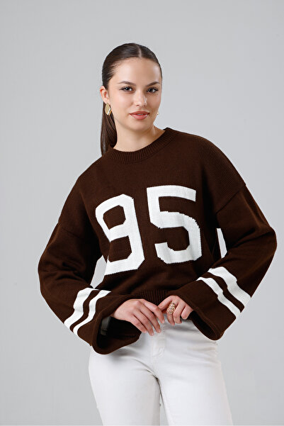 Madame QAN's Number Detailed Spanish Sleeve Knitwear Crop Sweater