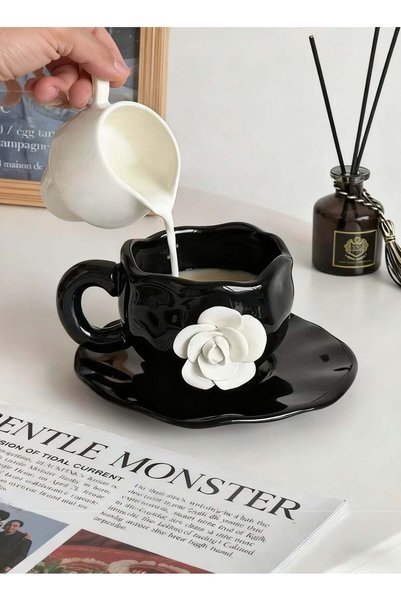 Generic Handcrafted Petal White Rose Coffee Cup, 300ml Afternoon Tea Ceramic ...