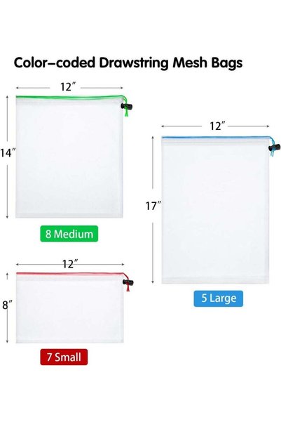 Generic 20 Pcs Reusable Mesh Drawstring Storage Bags, Washable Produce Organi...