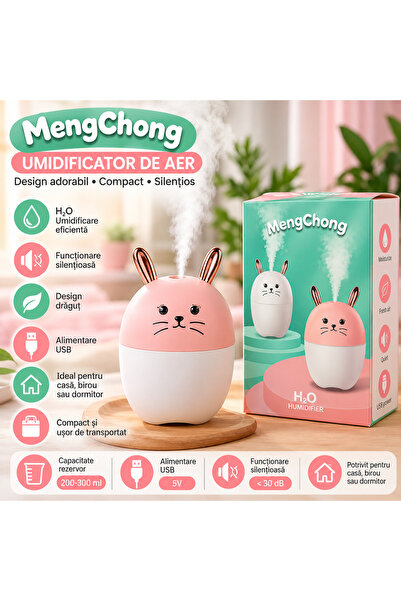 Generic Brand MengChong H2O υγραντήρας αέρα, USB, σχέδιο κουνελιού, ροζ-λευκό